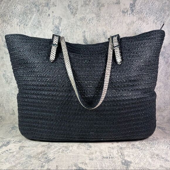 Eric Javits Jav III Squishee Tote Bag, Black/Bone - Picture 1 of 15